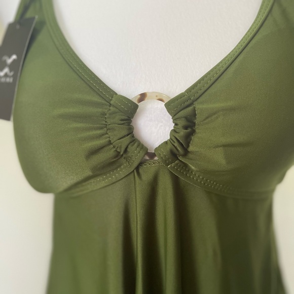 NWT Two Piece Tankini Bathing Suit Adjustable Straps Boy shorts Olive Green Md - Picture 4 of 12